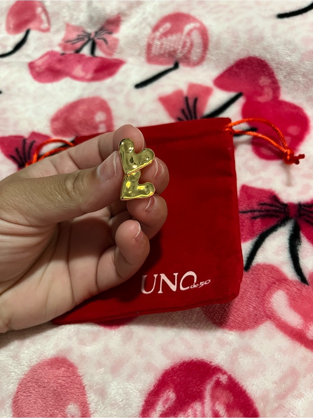 UNO de 50 Polished Gold Heart Stud Earrings